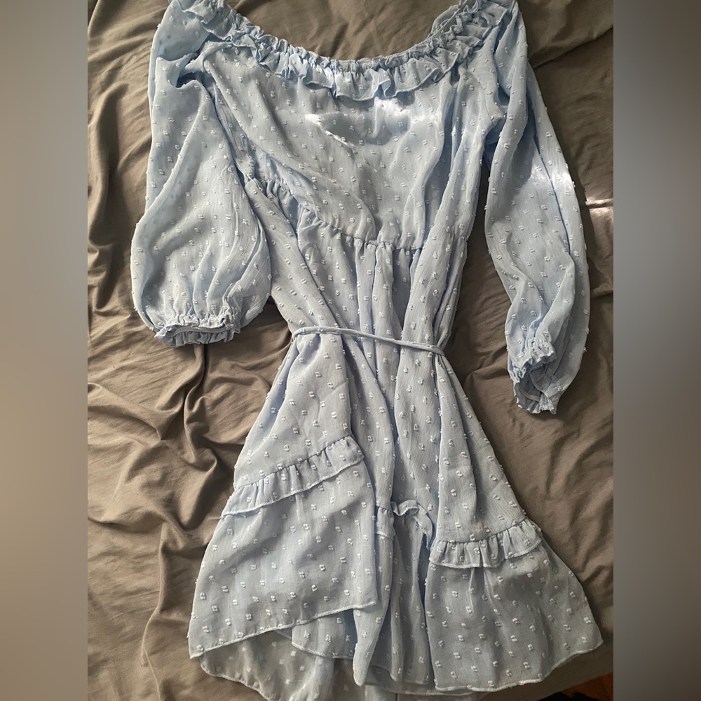 Blue long sleeve ruffle dress
